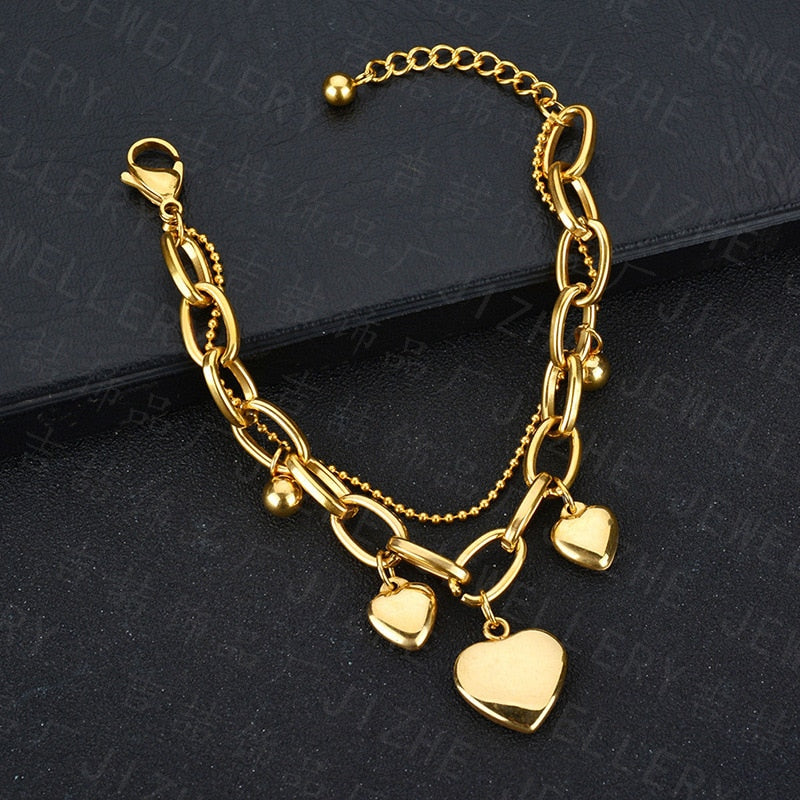 Two Color Multi-style Heart Bracelets Double Layer Bracelets For Women 2021 New Gift Fashion Jewelry