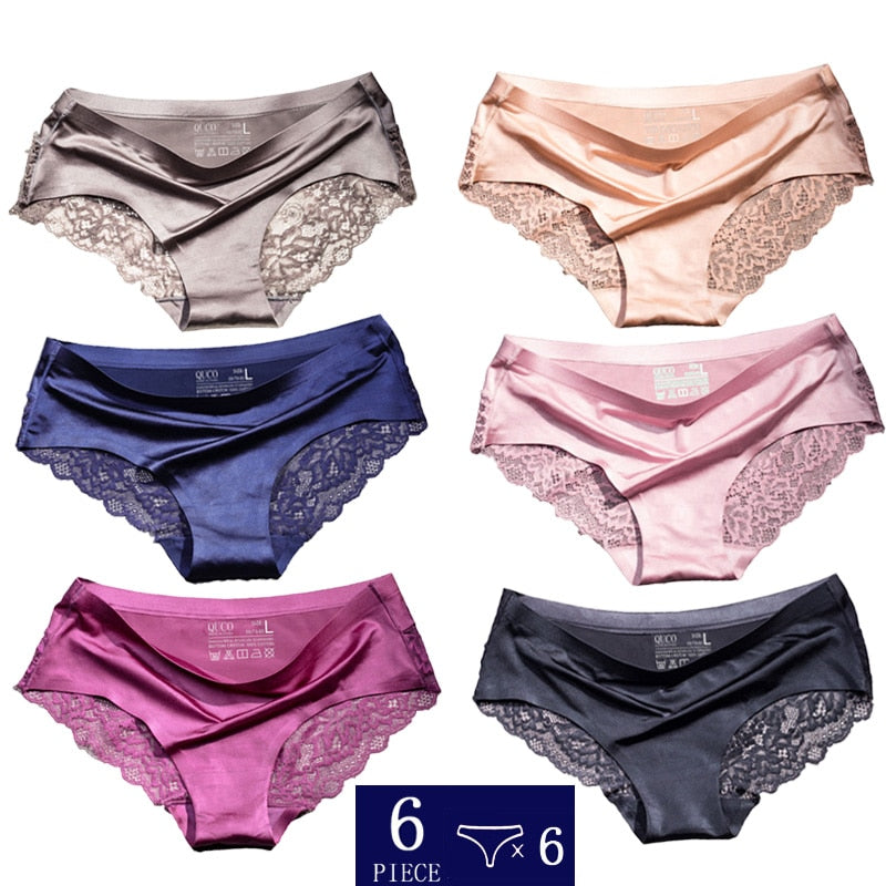 6pcs/lot QUCO brand women underwear Ice silk seamless lace briefs sexy