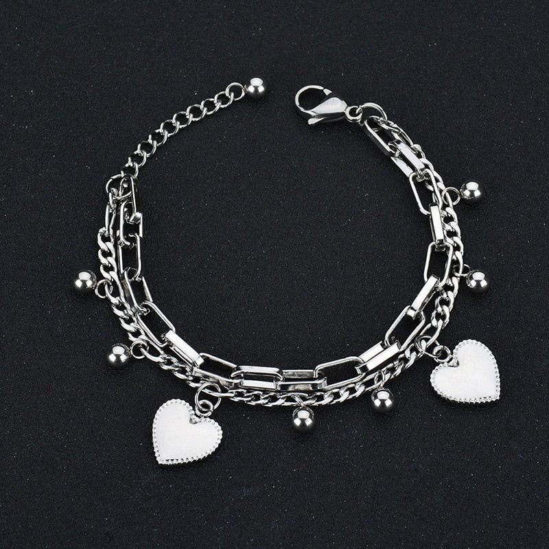 Two Color Multi-style Heart Bracelets Double Layer Bracelets For Women 2021 New Gift Fashion Jewelry