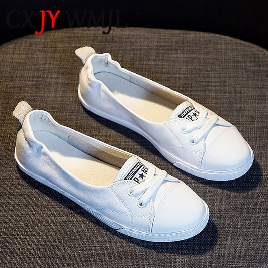 Big Size Women White Genuine Leather Sneakers Vulcanized Shoes