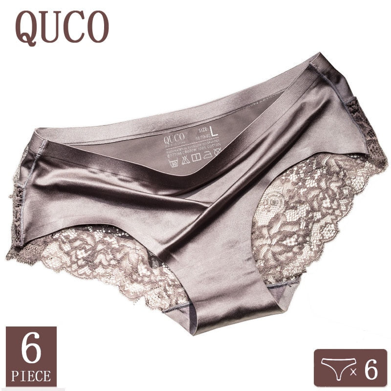 6pcs/lot QUCO brand women underwear Ice silk seamless lace briefs sexy