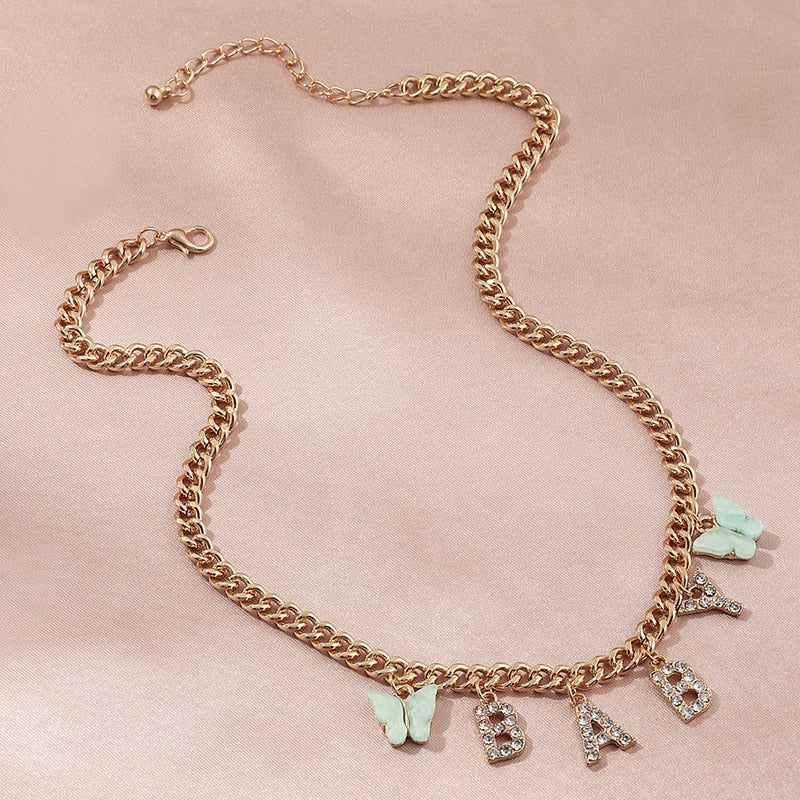 Rhinestone Letter Necklace Girl Necklace for Women BABY HONEY ANGEL Short Trend New Jewelry Gift