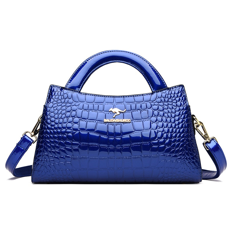 Women Luxury Patent Leather Messenger Bags Crocodile Female Crossbody