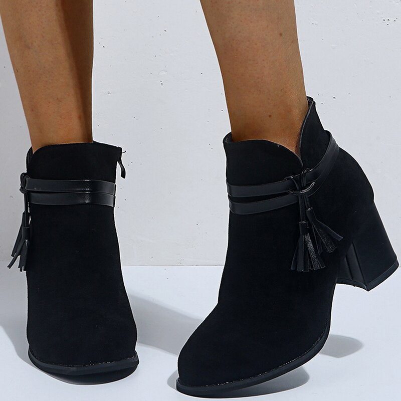 New Women Boots Casual Boots Ladies Zipper Women High Heels Black