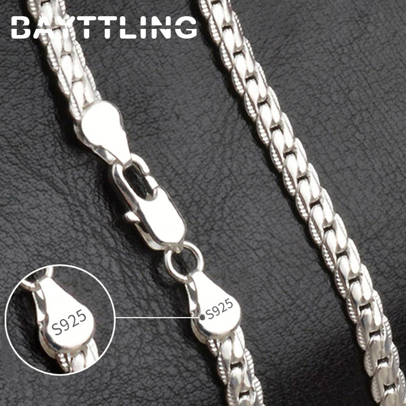 BAYTTLING 925 Sterling Silver Necklace & Bracelet Set – 5MM Full Sideways Chain