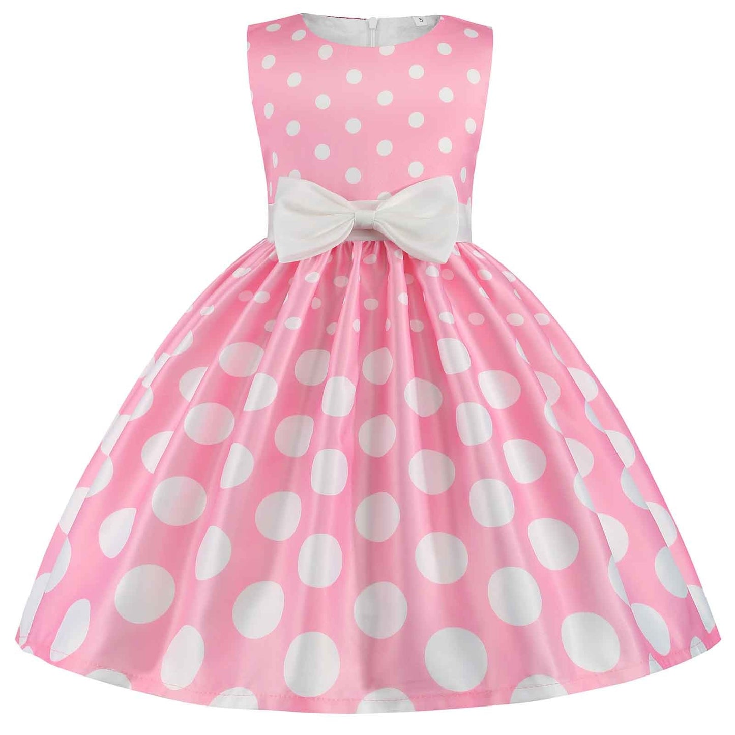 Kids Girls Ball Gown Party Dress Elegant Bowknot Dot Printed Pageant Gown Birthday