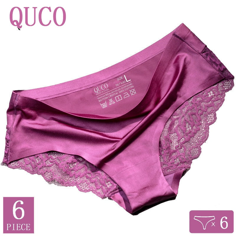 6pcs/lot QUCO brand women underwear Ice silk seamless lace briefs sexy