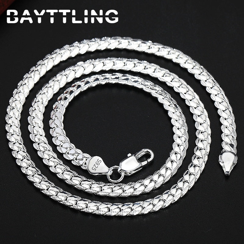 BAYTTLING 925 Sterling Silver Necklace & Bracelet Set – 5MM Full Sideways Chain