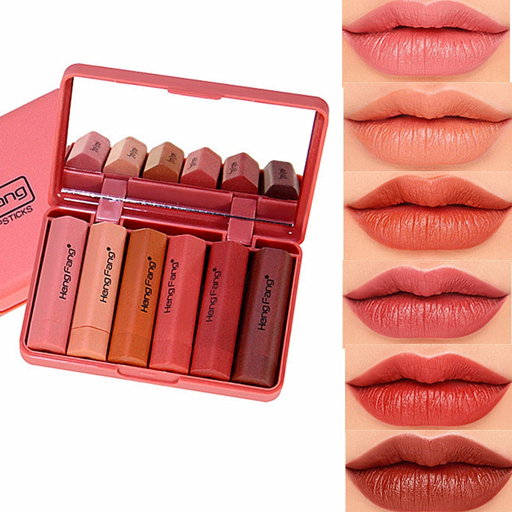 Women Fashion Pumpkin Color Matte Velvet Lipstick Set Moisturizer Sexy Lip