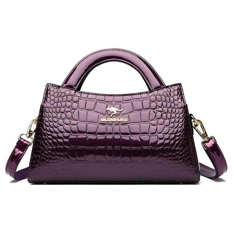 Women Luxury Patent Leather Messenger Bags Crocodile Female Crossbody