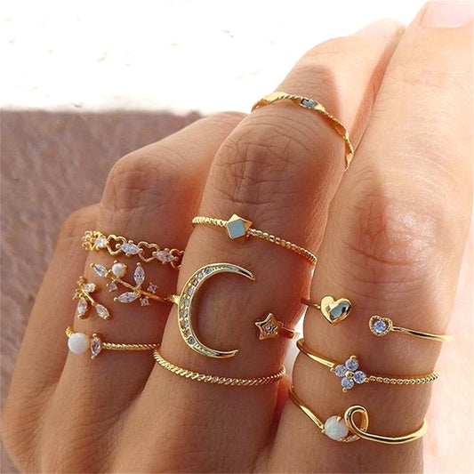 Bohemian Gold Chain Rings Set For Women Fashion