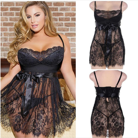 Women&#39;s 5XL Lace Pajamas Set Mesh Evening Dress Erotic Lingerie