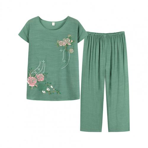 Summer Women Homewear Set Short Sleeve Floral Print T-shirt Pants