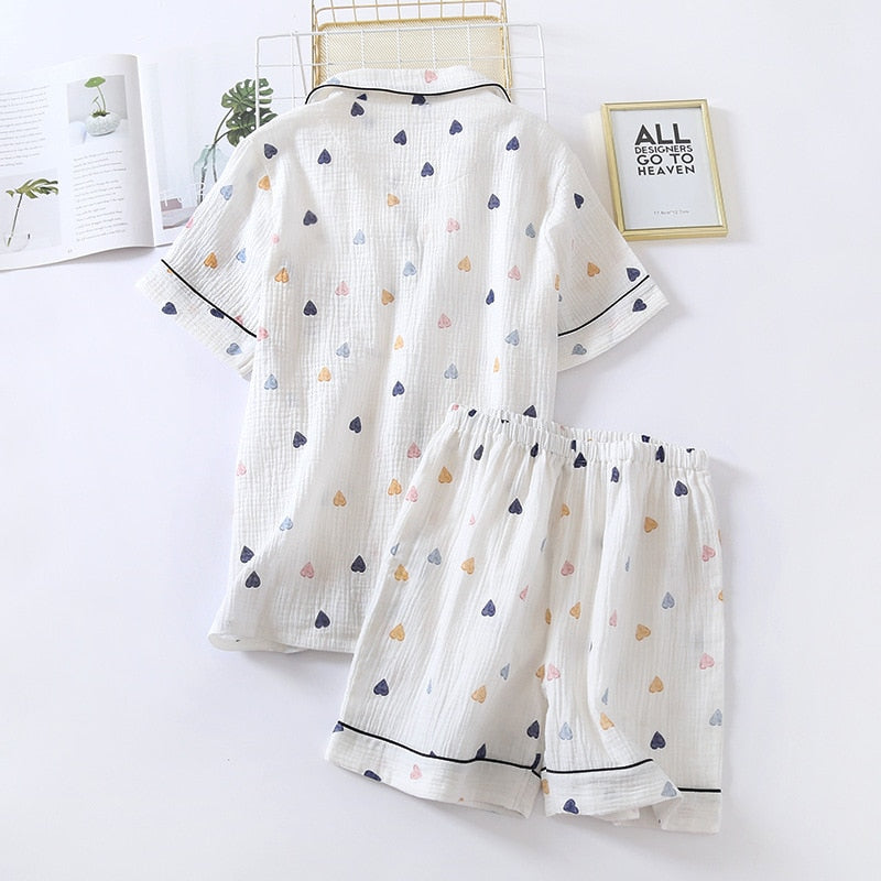 Japanese summer new ladies cotton gauze short sleeve shorts pajamas