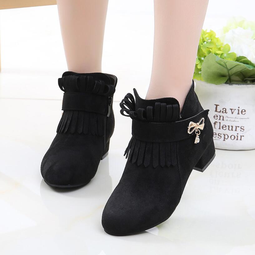 Girls Fashion Boots Leather Sport Shoes For Children High Heel Warm Boots Short