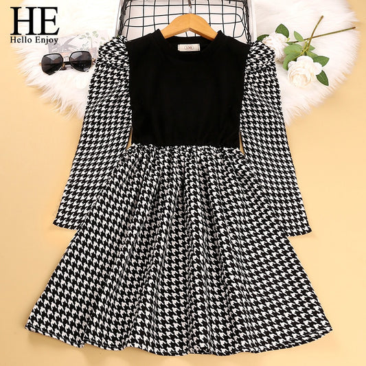 HE Hello Enjoy Big Girls Long Sleeve Dresses New Kids Girl Black Knitted