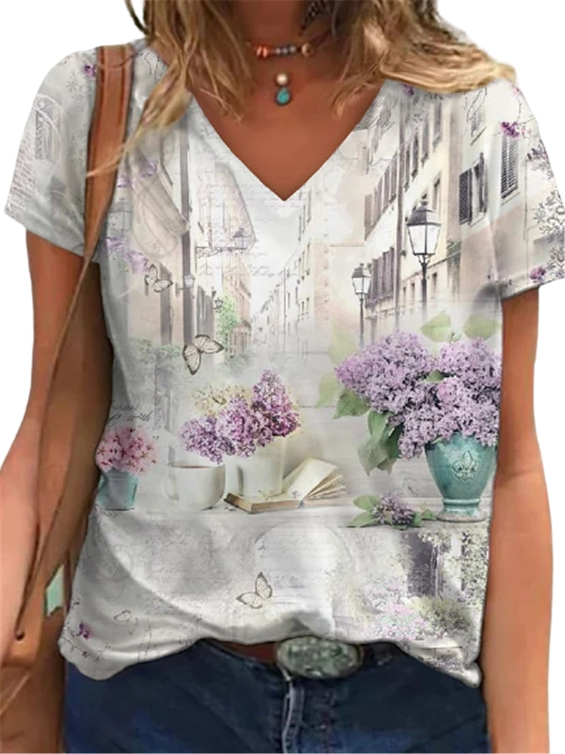 Women Fashion T-Shirts Summer Short Sleeve Casual Tops Butterfly High Street