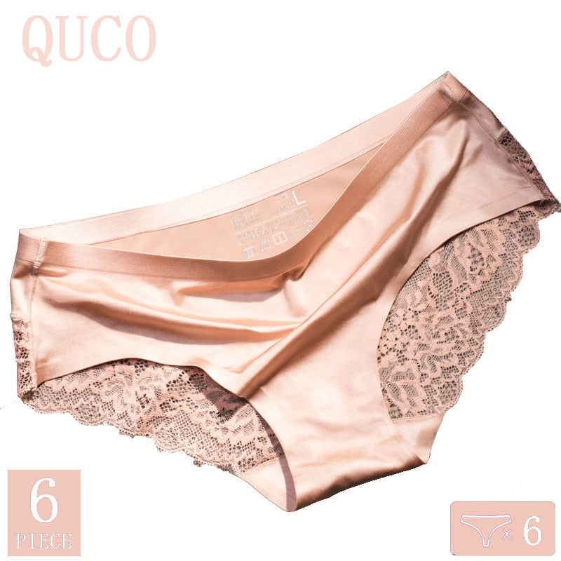 6pcs/lot QUCO brand women underwear Ice silk seamless lace briefs sexy