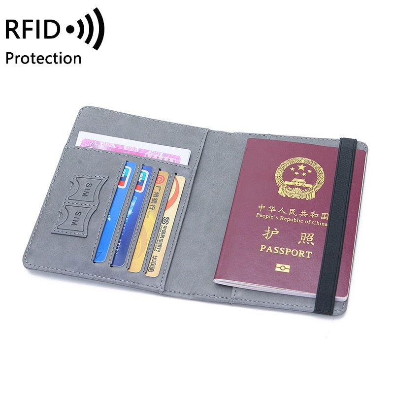 Women Men RFID Vintage Business Passport Covers Holder Multi-Function ID Bank Card