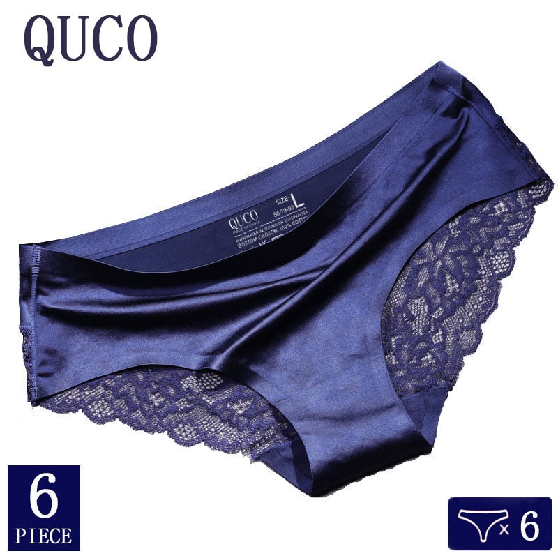 6pcs/lot QUCO brand women underwear Ice silk seamless lace briefs sexy