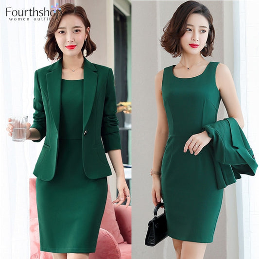 Elegant Blazer Dress Suits Women Business Work Uniform Office Lady Professional Two Pieces