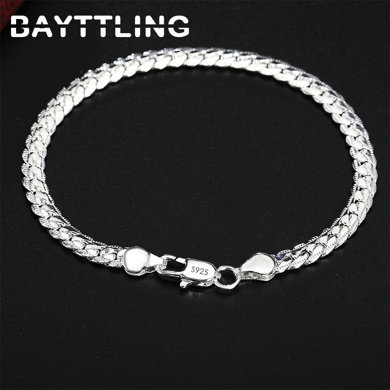 BAYTTLING 925 Sterling Silver Necklace & Bracelet Set – 5MM Full Sideways Chain