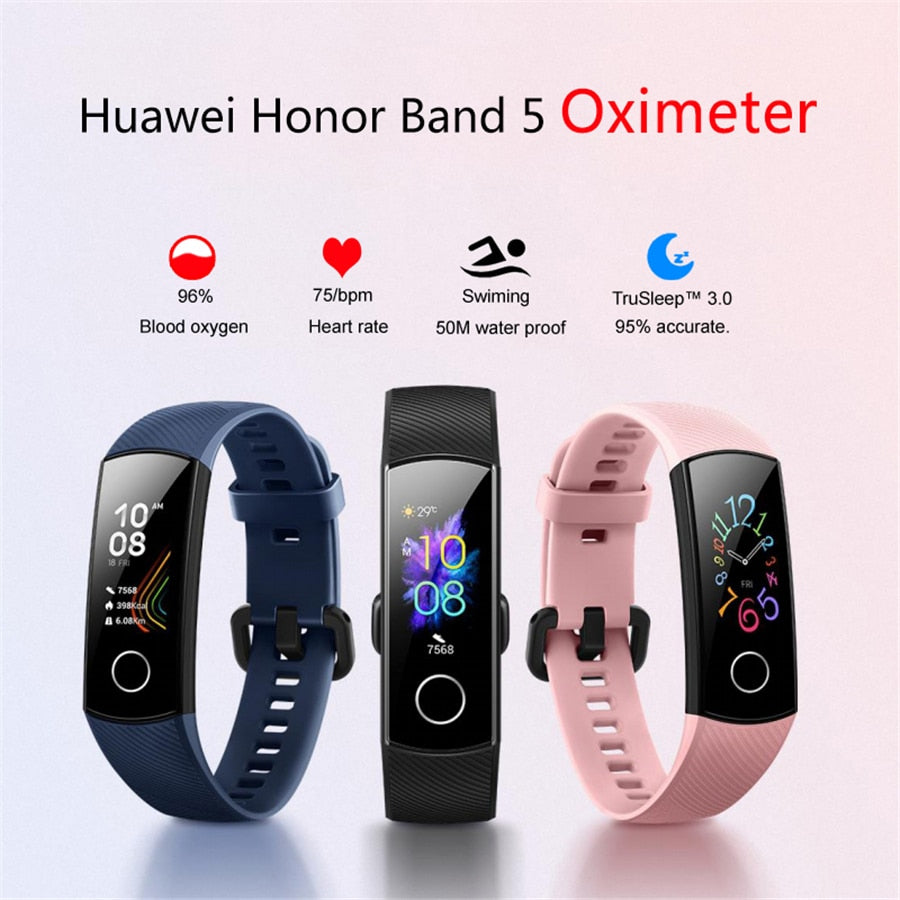 HONOR Band 5 Heart Rate Blood Oxygen Monitor Swimming 50AM Waterproof Fitness