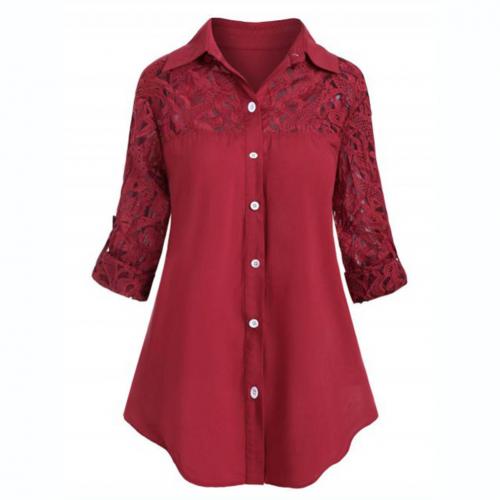 Women Casual Ladies solid color Turn Down Collar lapel long-sleeved