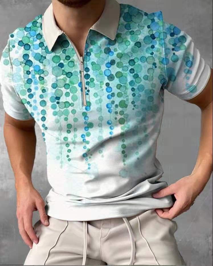 Summer Fashion Tops For Men Polo Shirt Floral Print Patchwork Short Sleeve Loose Casual