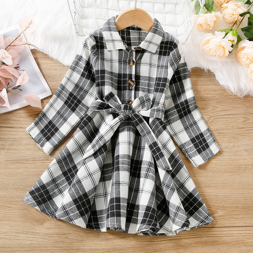 Girls Plaid Patched Pockets Irregular Dress Spring Autumn Toddler Kid Long Sleeve Casual A-line Princess Dress Children Clothing