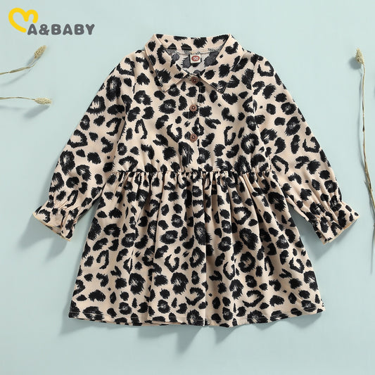 Ma&amp;Baby 2-7Y Autumn Spring Child Toddler Kid Girls Dress Leopard