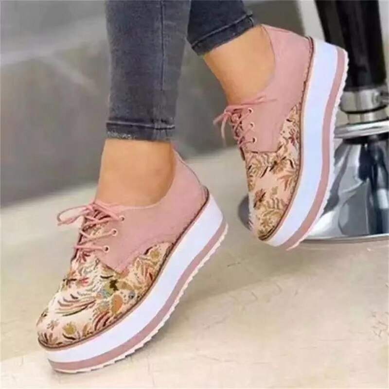 Floral Printed Platform Shoes Women Sneakers 2022 Autumn Thick Bottom