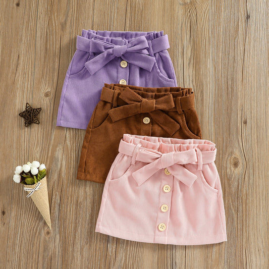 Ma&amp;Baby 1-6Y Children Kid Baby Girls Skirts Corduroy Bow Button