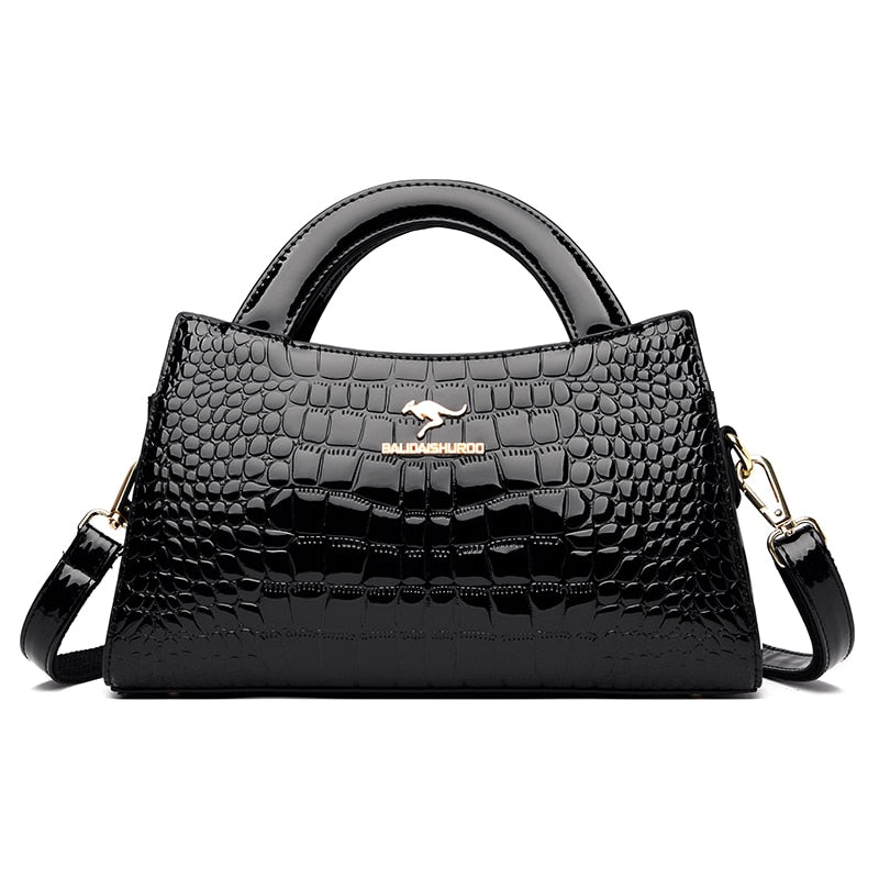 Women Luxury Patent Leather Messenger Bags Crocodile Female Crossbody