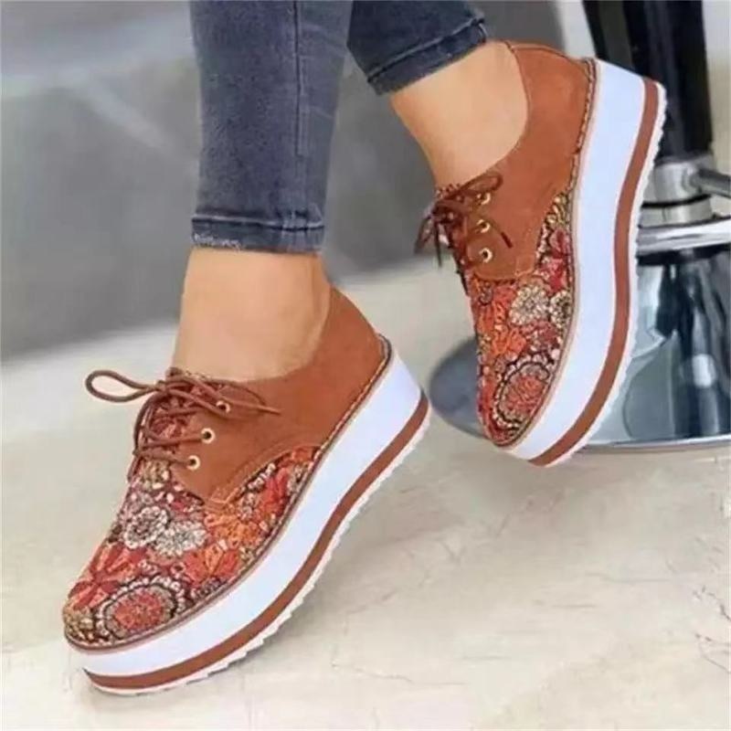 Floral Printed Platform Shoes Women Sneakers 2022 Autumn Thick Bottom