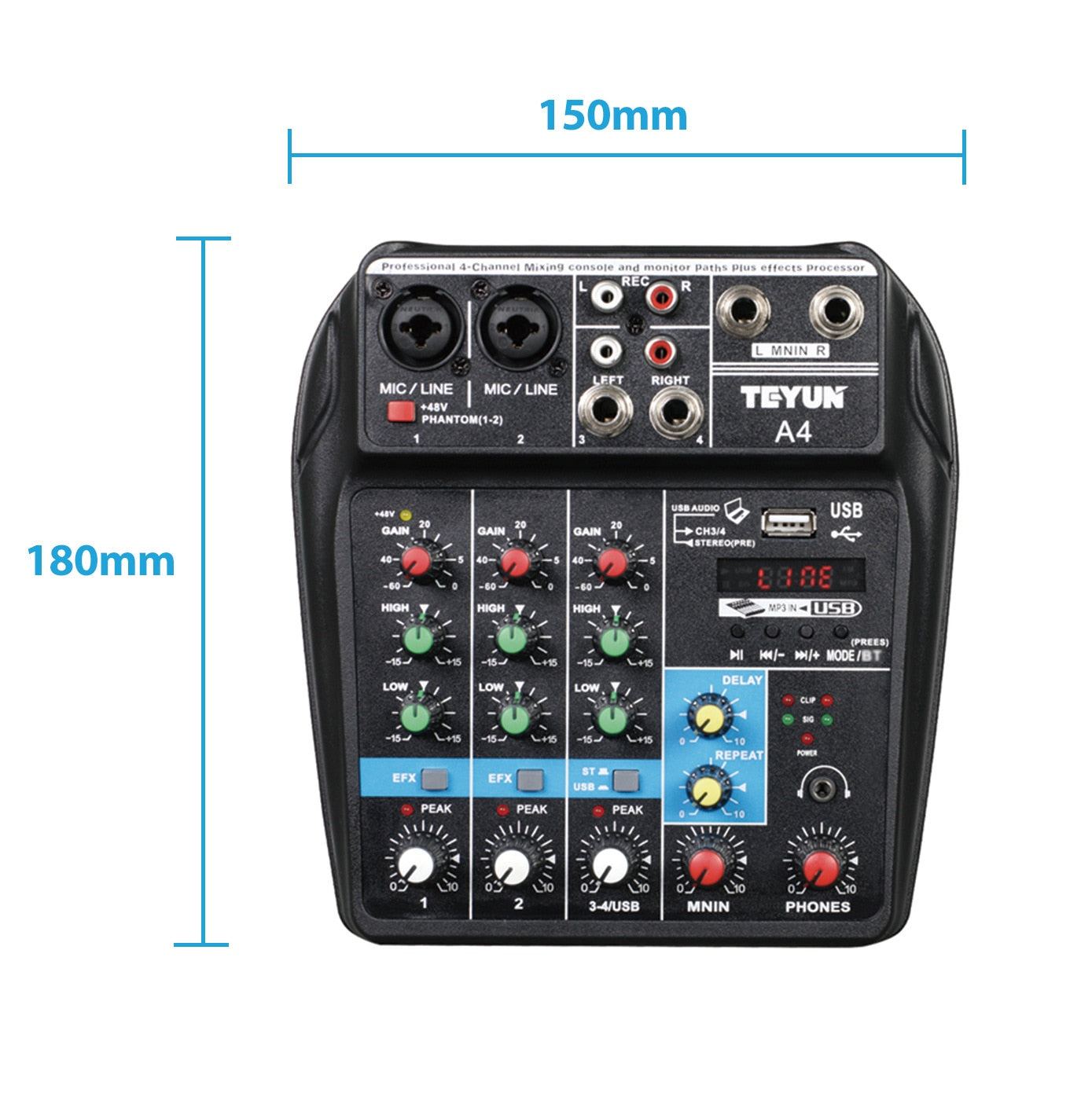 Console de mixage sonore Bluetooth USB enregistrement ordinateur 48V