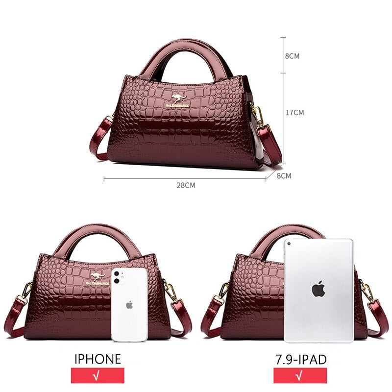 Women Luxury Patent Leather Messenger Bags Crocodile Female Crossbody