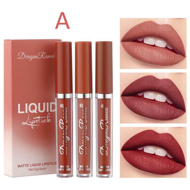 3pcs Velvet Matte Lip Gloss Set Lip Tint Combo Waterproof Long-wear Liquid Lipstick Lip