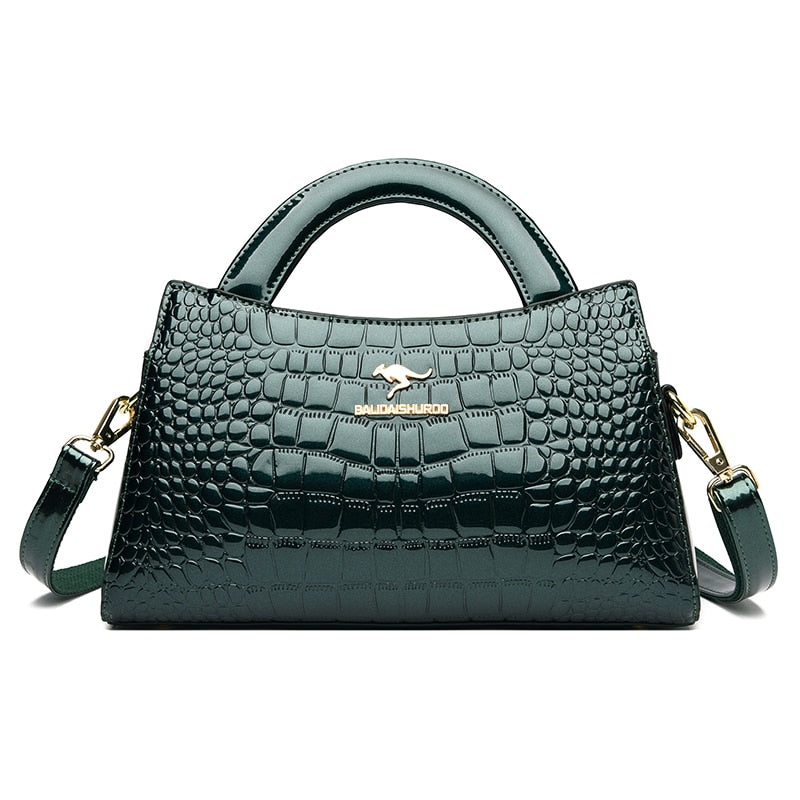 Women Luxury Patent Leather Messenger Bags Crocodile Female Crossbody