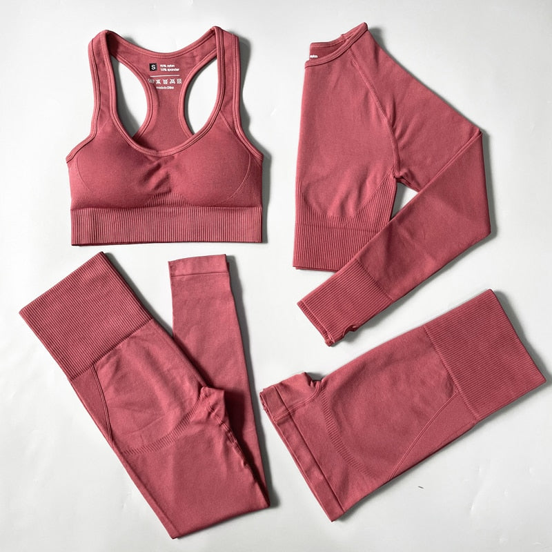 2/3/4PCS Seamless Women’s Yoga Set – Workout Sportswear Gym Clothes Fitness Outfit