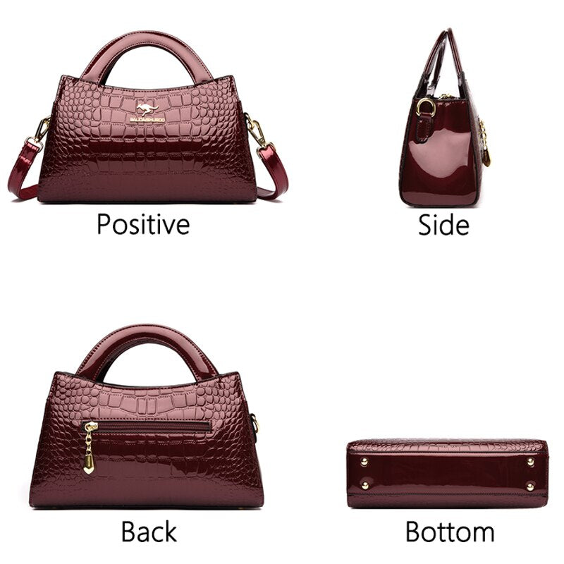 Women Luxury Patent Leather Messenger Bags Crocodile Female Crossbody