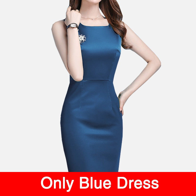 Spring Autumn Women Sets White Slim Blazer and Blue Dress Two Pieces Set Elegant Office Ladies Work