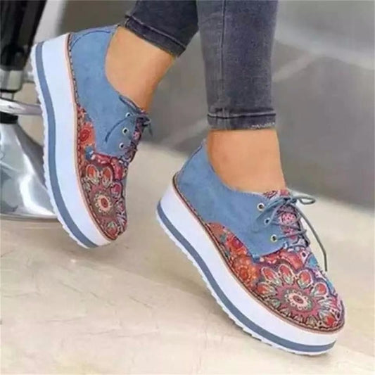 Floral Printed Platform Shoes Women Sneakers 2022 Autumn Thick Bottom