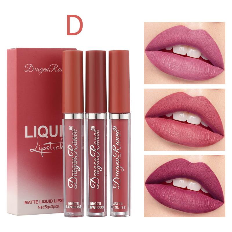 3pcs Velvet Matte Lip Gloss Set Lip Tint Combo Waterproof Long-wear Liquid Lipstick Lip