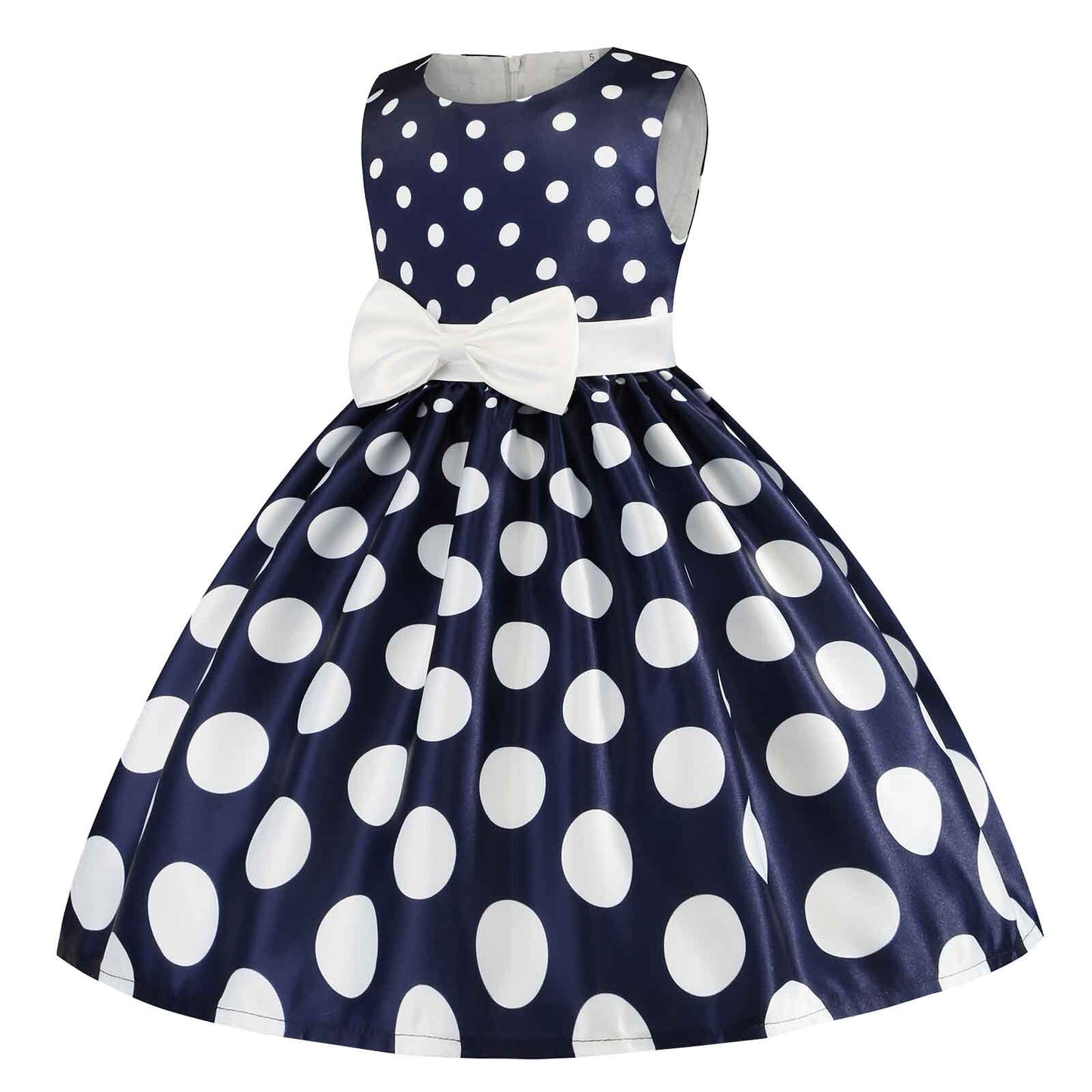 Kids Girls Ball Gown Party Dress Elegant Bowknot Dot Printed Pageant Gown Birthday