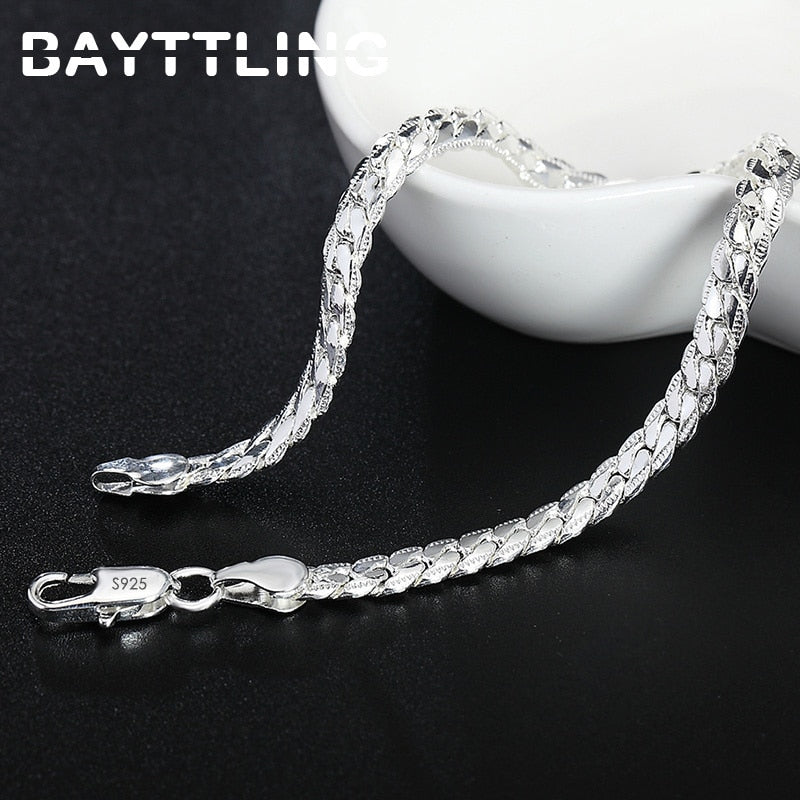 BAYTTLING 925 Sterling Silver Necklace & Bracelet Set – 5MM Full Sideways Chain