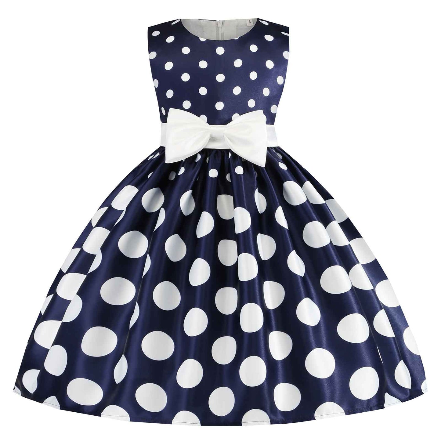 Kids Girls Ball Gown Party Dress Elegant Bowknot Dot Printed Pageant Gown Birthday