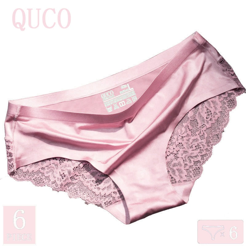 6pcs/lot QUCO brand women underwear Ice silk seamless lace briefs sexy