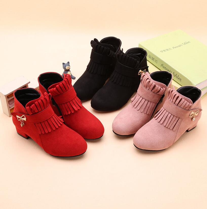 Girls Fashion Boots Leather Sport Shoes For Children High Heel Warm Boots Short