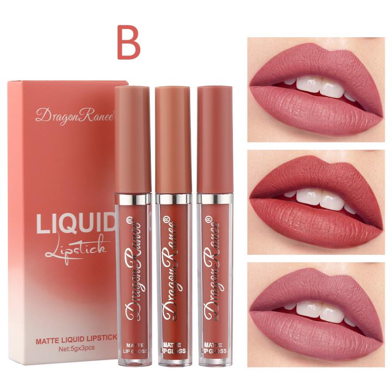 3pcs Velvet Matte Lip Gloss Set Lip Tint Combo Waterproof Long-wear Liquid Lipstick Lip